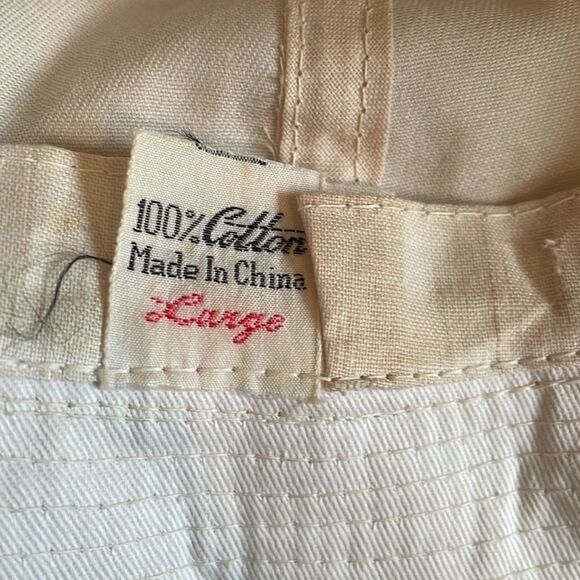 Vtg 70s off‎ white & turquoise blue flop hat - Picture 5 of 6